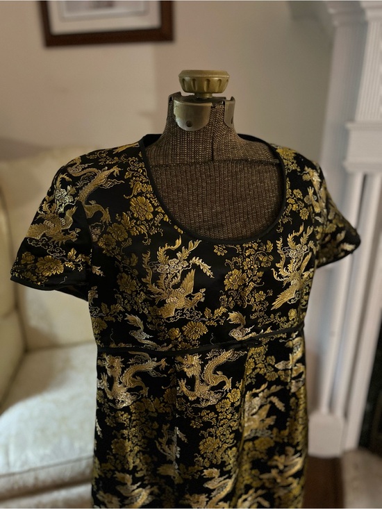 Mimi Maternity Dresses & Skirts - Black Gold Metallic Brocade Dragon Birds Cocktail Dress Vintage Mimi Maternity